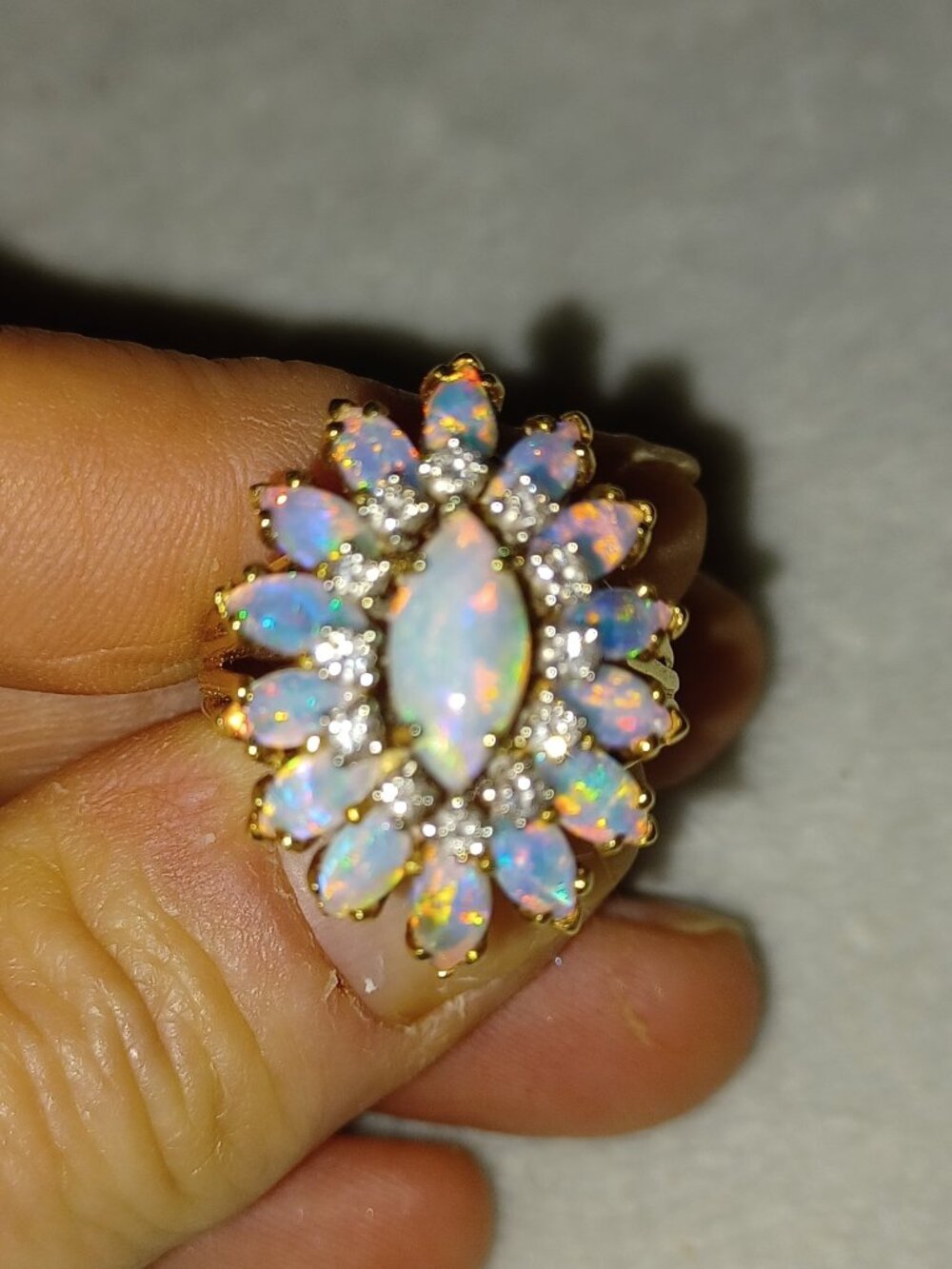 14k YG Designer Rainbow Opal and Diamond Ring